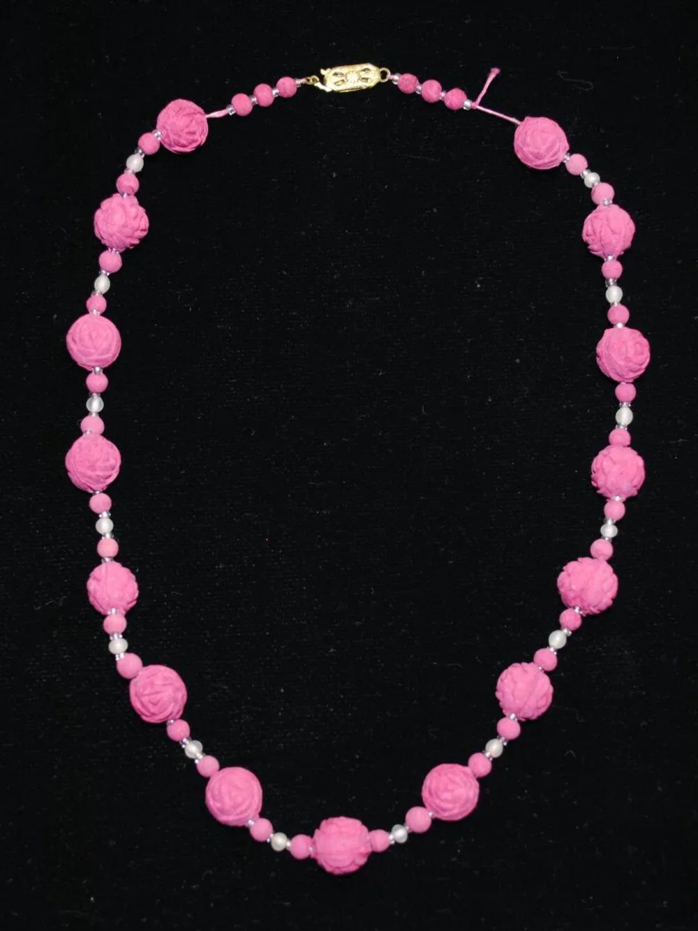 Antique Art Deco Purple-Pink Pressed Rose Petals Beaded Necklace